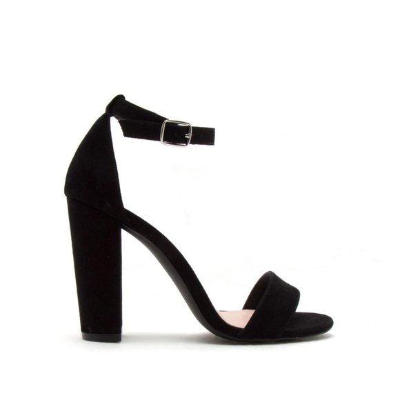 Black Vegan Suede Ankle Strap Heels - Picture 2 of 8